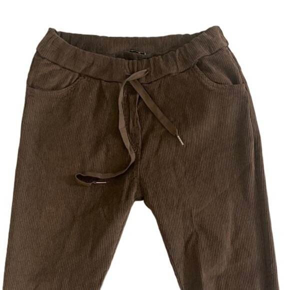 Nostalgia Made In Italy Women’s Brown Drawstring Corduroy Skinny Pants, 30x28 - Picture 3 of 6